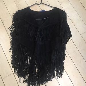 Zara suede fringe western shawl poncho OS